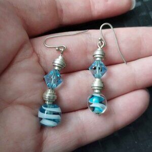 FREE ADD ON ITEM EARRINGS BLUE GLASS SWIRL BEADED